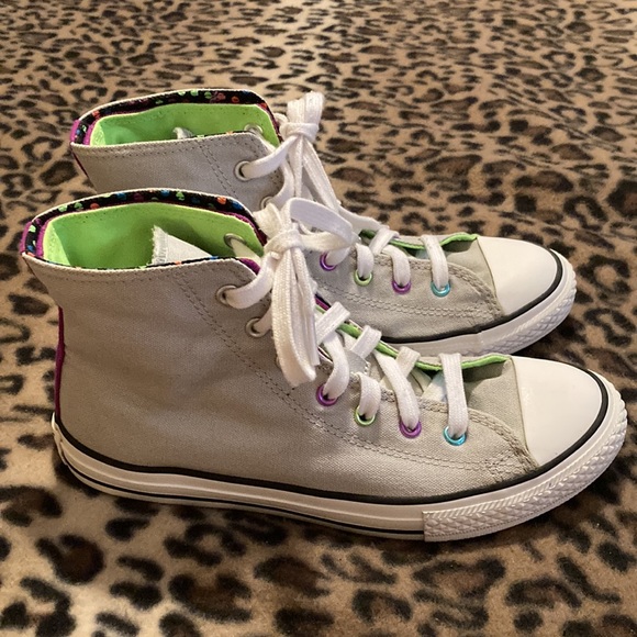 2 for $40 CONVERSE ALL STAR Shoes DOUBLE TONGUE POLKA DOT GREY Unisex Size 5 - Picture 3 of 10